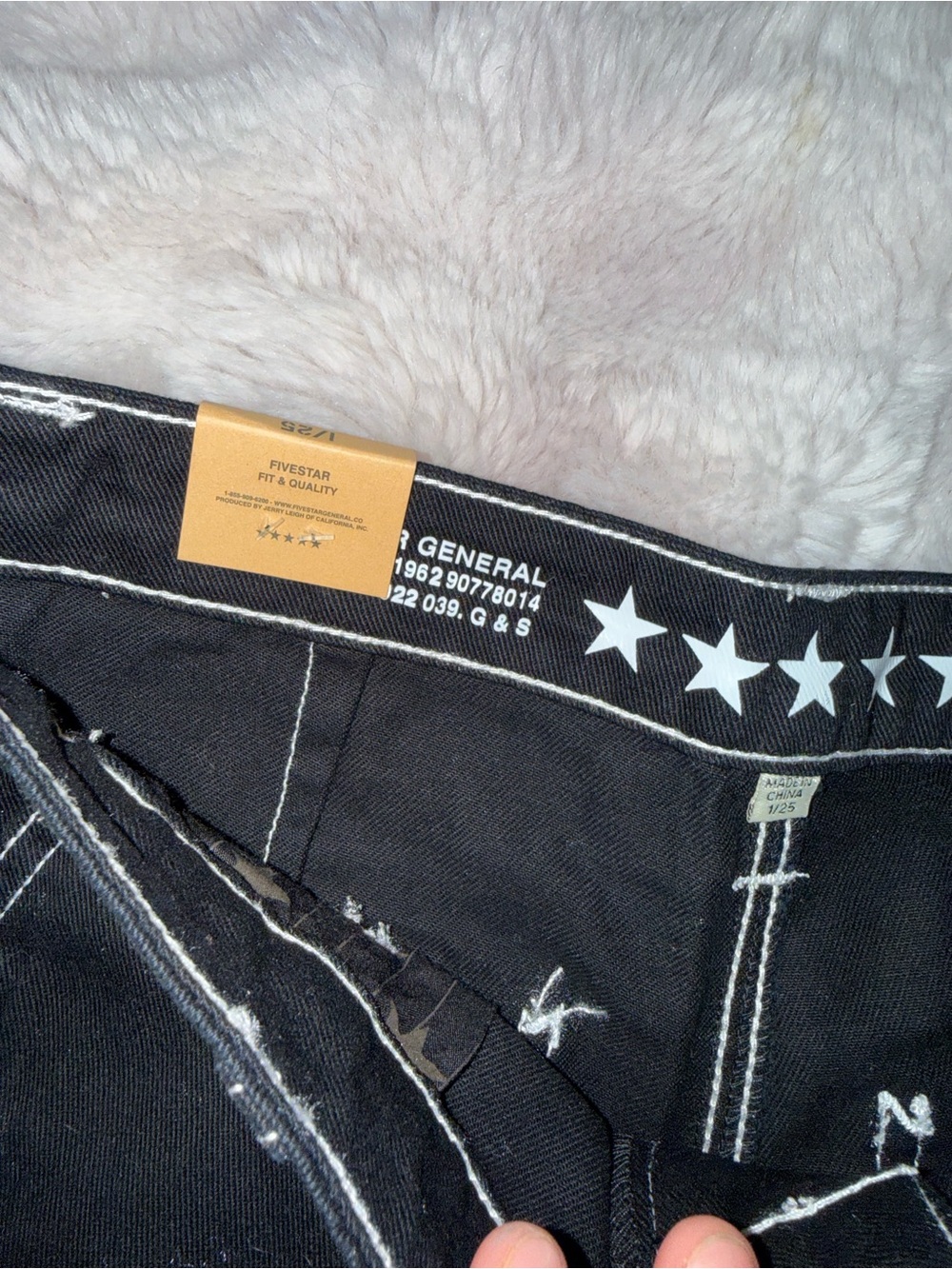 Five Star Black Boot Cut Jeans with White Star Waistband